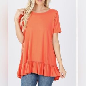 Zenana boutique outfitters Women's peach Ruffle Hem Top
